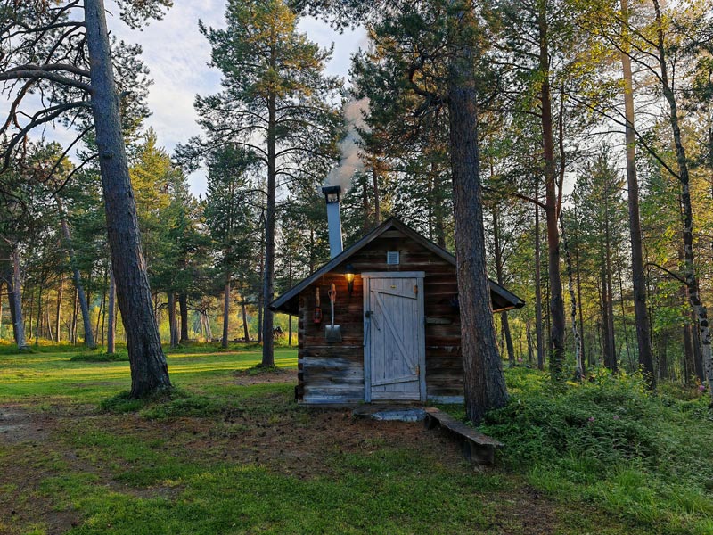 Fired up sauna in a peaceful forest