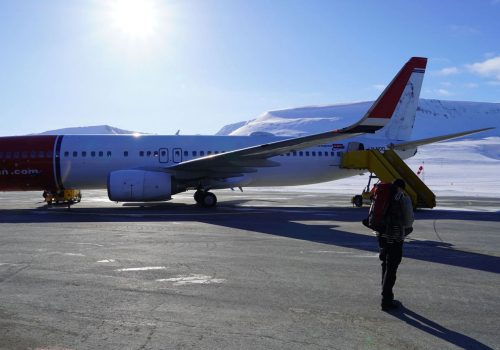 Boarding a plane in the Arctic
